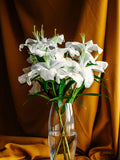 White lily bouquet in glass vase, Bloomin & Buddin lily subscription